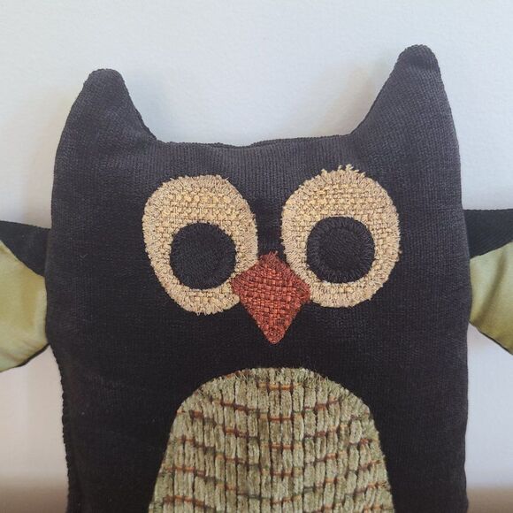 Woof & Poof Owl Décor Accent Pillow 2013 Collectible 9" Black Green - Picture 3 of 10